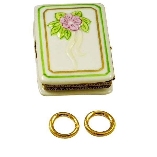 Wedding Book w 2 Removable Gold Rings Porcelain Limoges Wedding Anniversary Limoges Box Bridal French Trinket Box