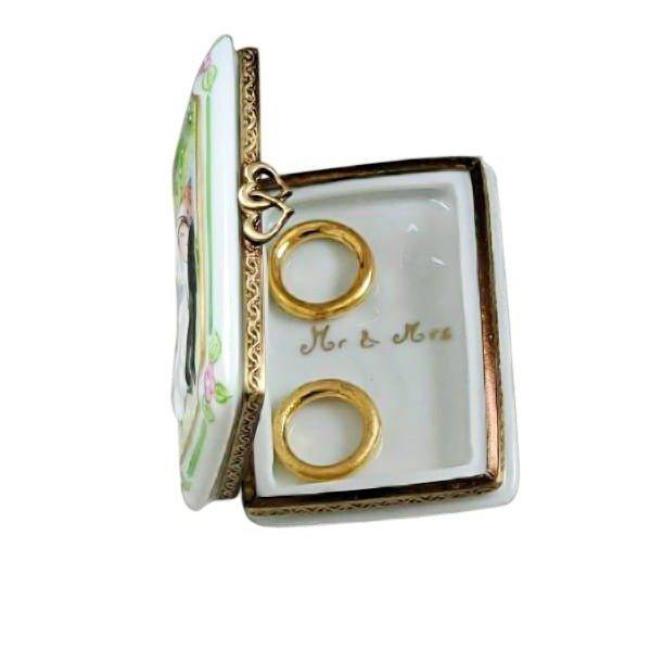 Wedding Book w 2 Removable Gold Rings Porcelain Limoges Wedding Anniversary Limoges Box Bridal French Trinket Box