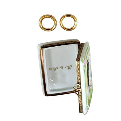Wedding Book w 2 Removable Gold Rings Porcelain Limoges Wedding Anniversary Limoges Box Bridal French Trinket Box