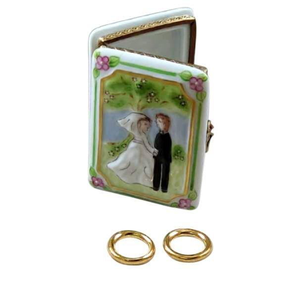 Wedding Book w 2 Removable Gold Rings Porcelain Limoges Wedding Anniversary Limoges Box Bridal French Trinket Box