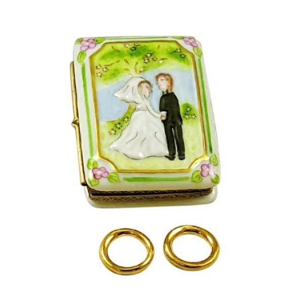 Wedding Book w 2 Removable Gold Rings Porcelain Limoges Wedding Anniversary Limoges Box Bridal French Trinket Box