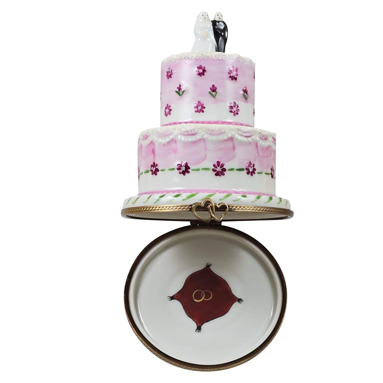 Wedding Couple on Pink White Cake Porcelain Limoges Wedding Anniversary French Trinket Box