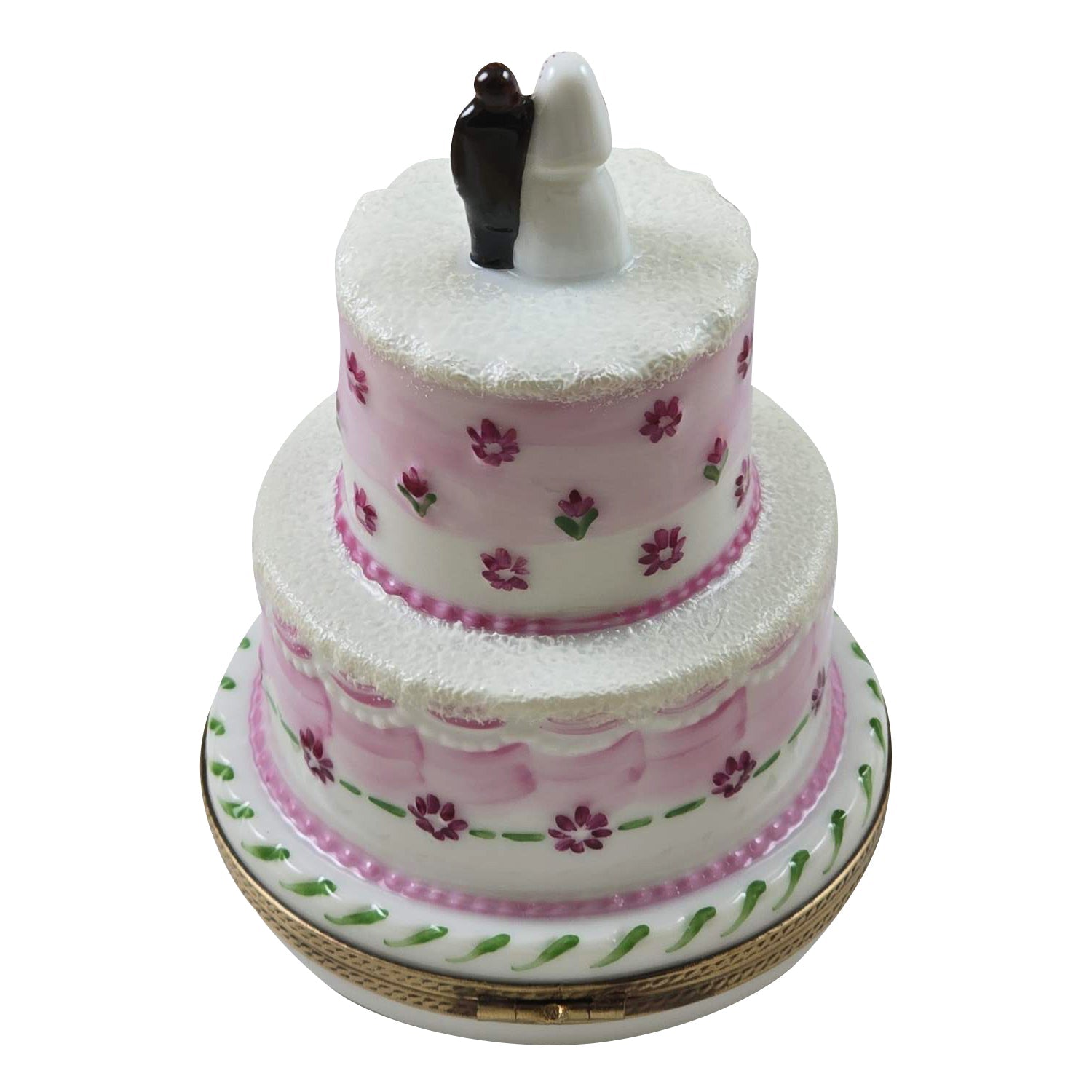 Wedding Couple on Pink White Cake Porcelain Limoges Wedding Anniversary French Trinket Box