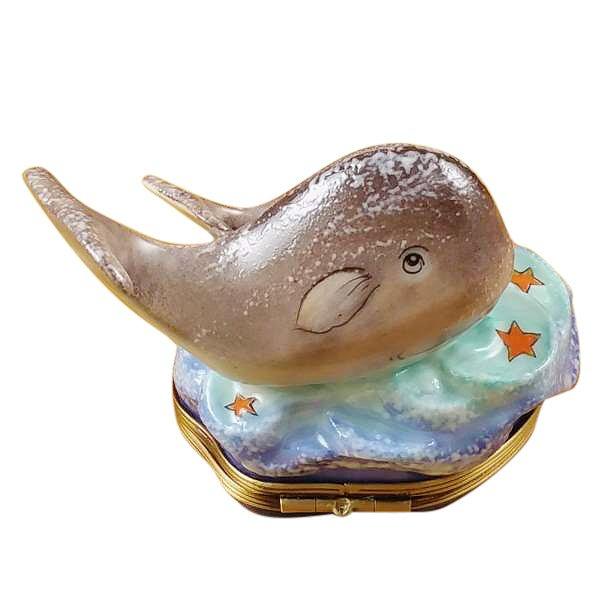 Whale with Baby Porcelain Limoges fish beach ocean French Trinket Box