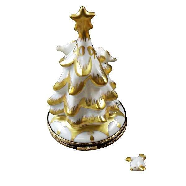 White and Gold Christmas Tree with Removable Dove Porcelain Limoges xmas theme christmas tree French Trinket Box