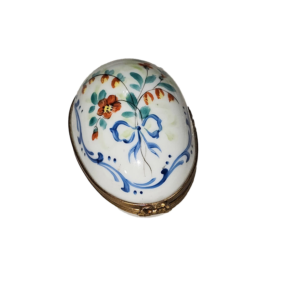 White Egg with Floral Elegance Porcelain Limoges egg French Trinket Box