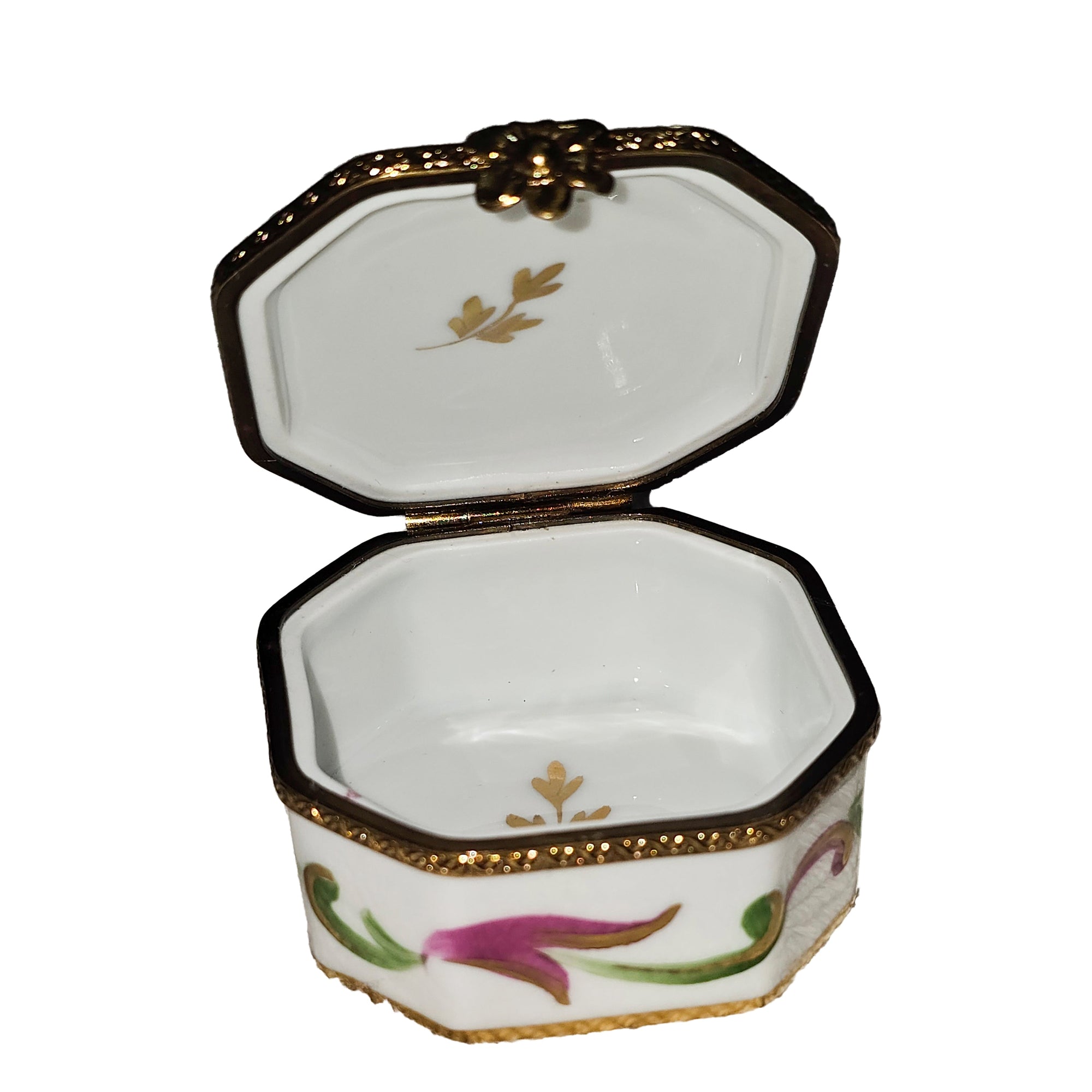White Hexagon Floral Limoges Box Porcelain Limoges traditional French Trinket Box