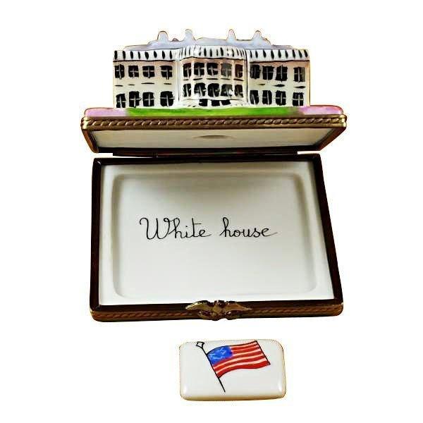 White House with Removable Flag Porcelain Limoges united states monuments French Trinket Box