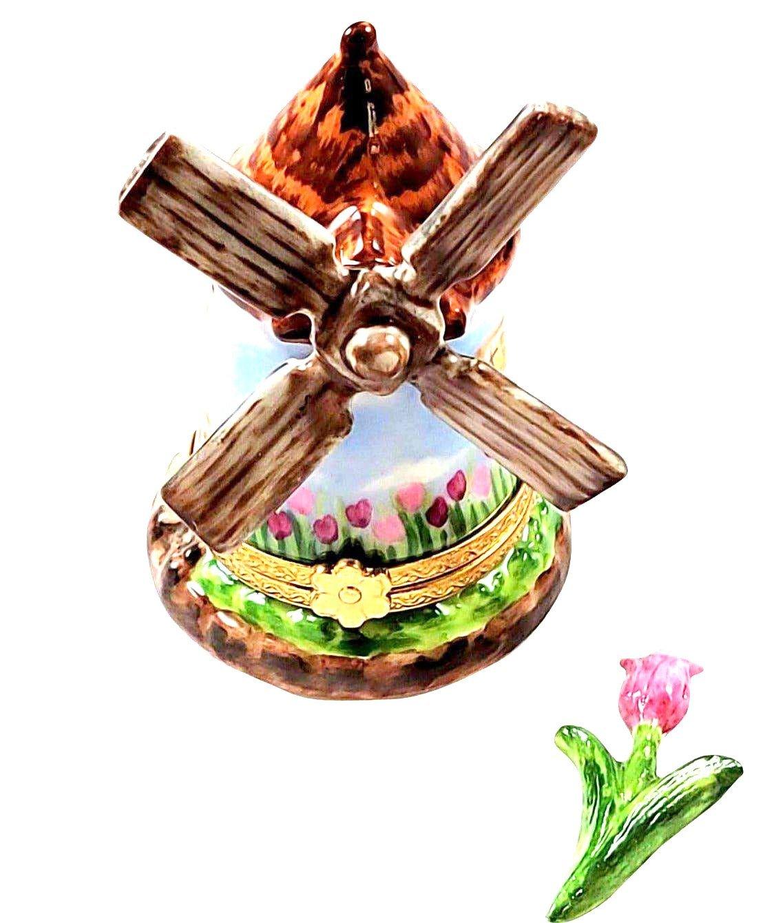 Windmill w Tulip Porcelain Limoges Limoges Imports Limoges Boxes travel spring French Trinket Box