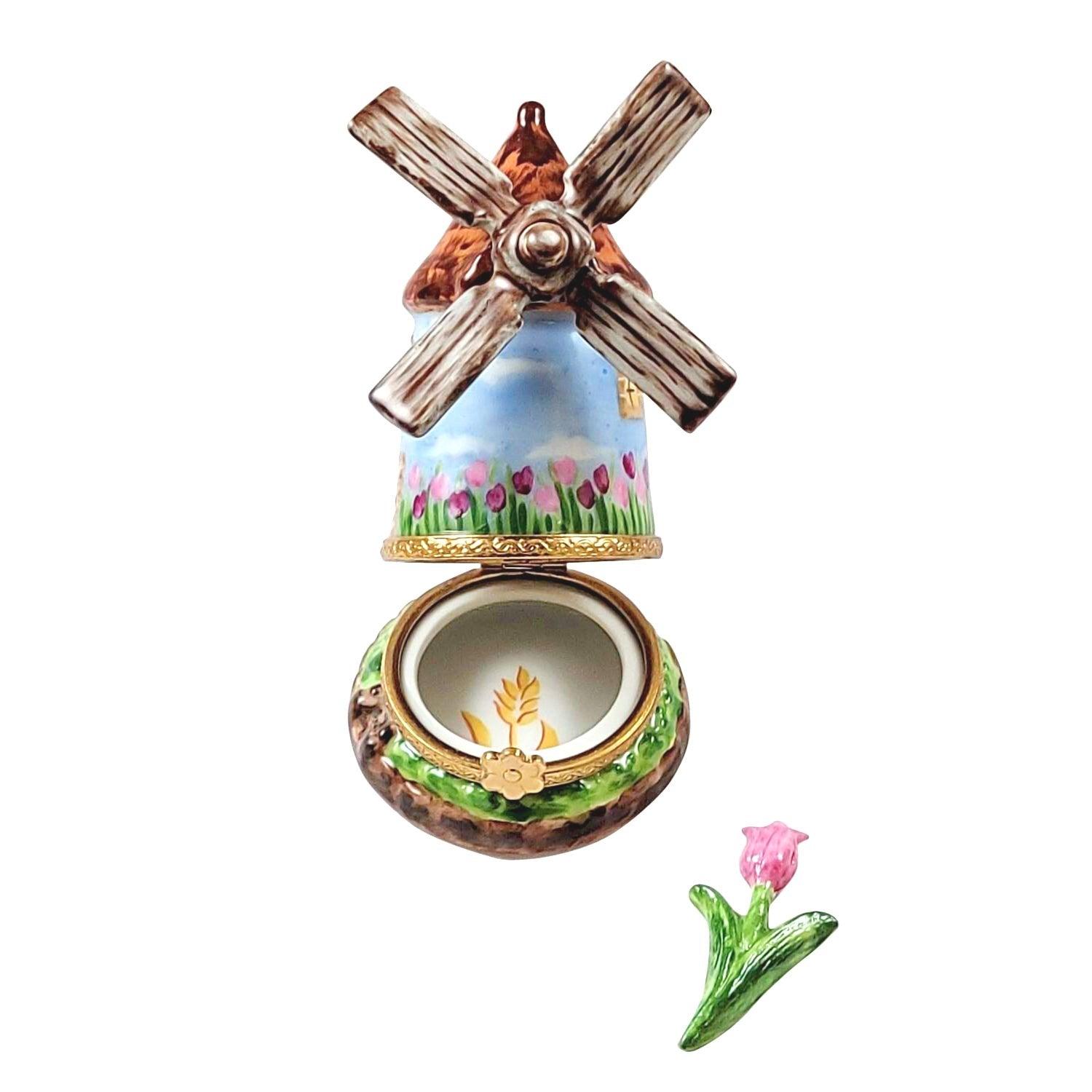 Windmill w Tulip Porcelain Limoges Limoges Imports Limoges Boxes travel spring French Trinket Box