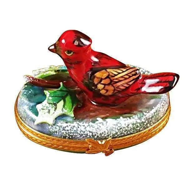 Winter Cardinal Christmas Cardinal Porcelain Limoges xmas theme bird French Trinket Box