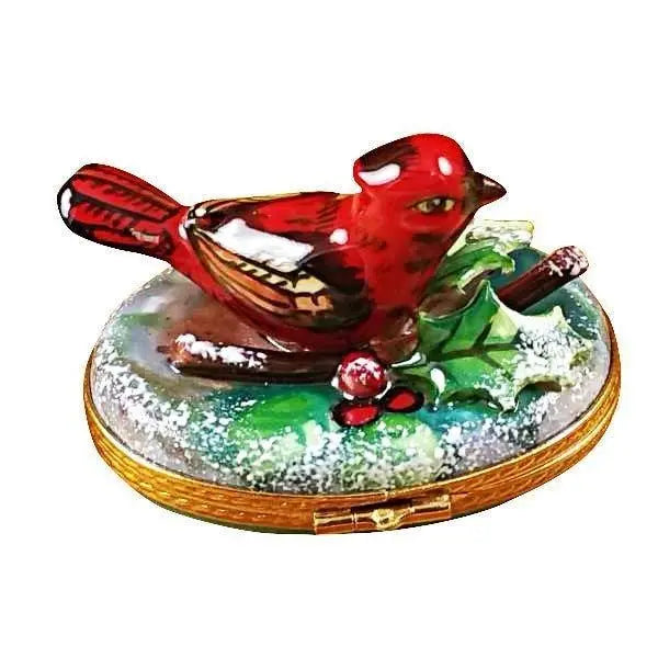 Winter Cardinal Christmas Cardinal Porcelain Limoges xmas theme bird French Trinket Box