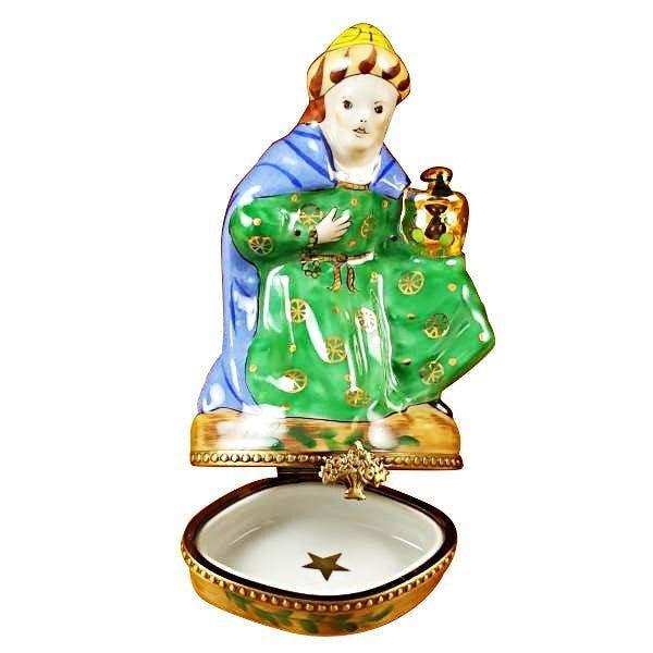 Wiseman - Green Coat Porcelain Limoges nativity French Trinket Box
