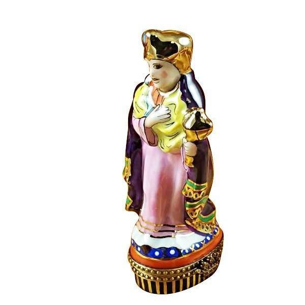 Wiseman - Purple Coat Porcelain Limoges nativity French Trinket Box