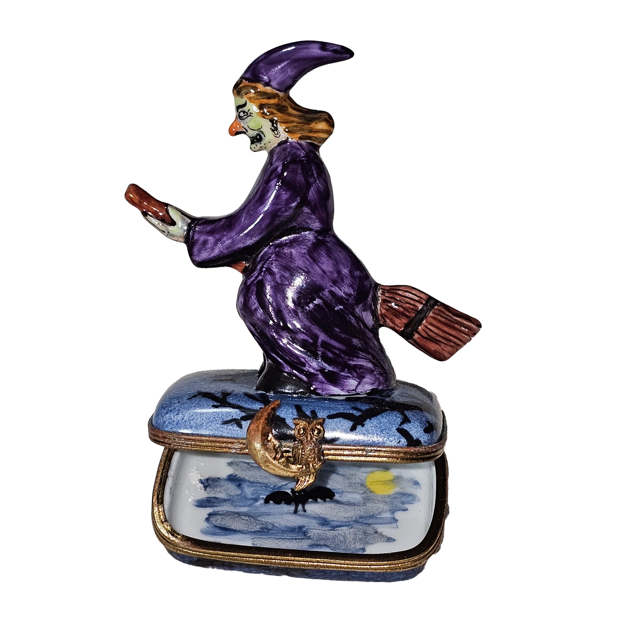 Witch on Broom Limoges Box Porcelain Limoges halloween French Trinket Box