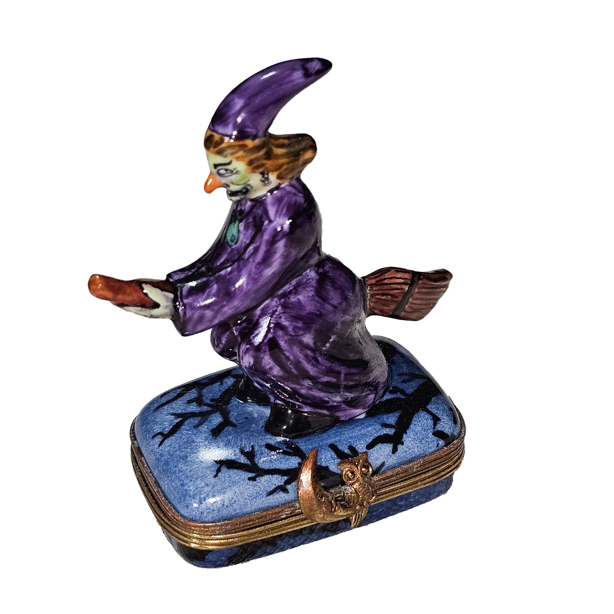 Witch on Broom Limoges Box Porcelain Limoges halloween French Trinket Box