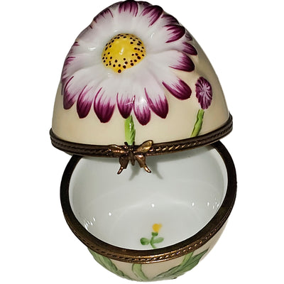 Yellow Egg with Sunflower Charm Porcelain Limoges egg French Trinket Box