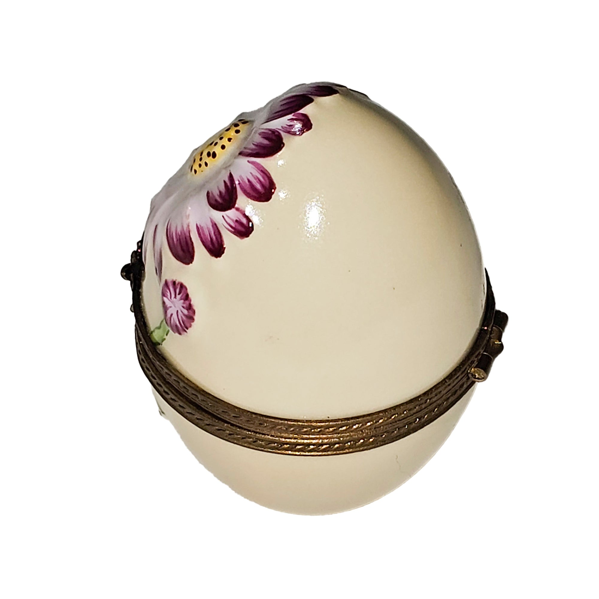 Yellow Egg with Sunflower Charm Porcelain Limoges egg French Trinket Box