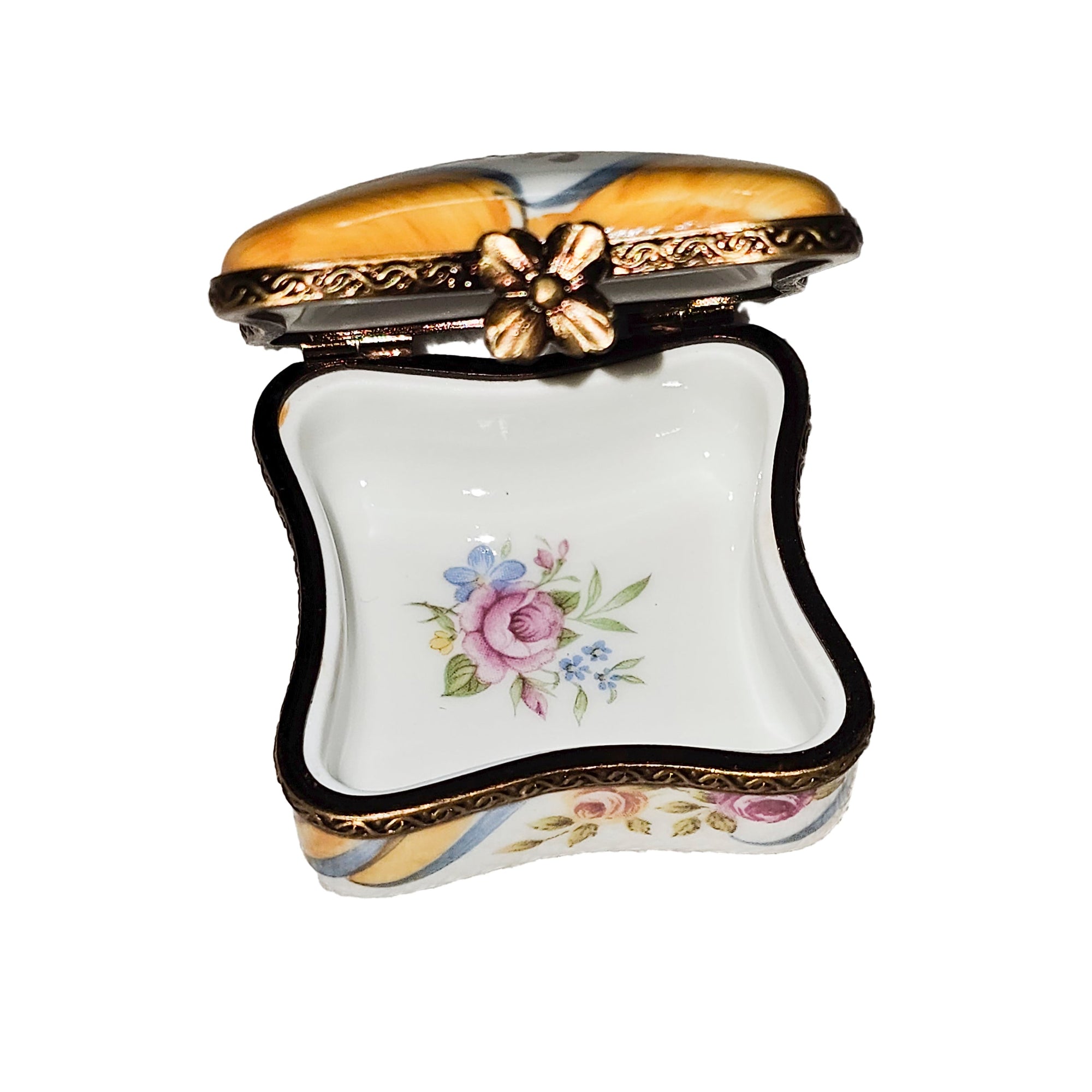 Yellow Floral Scalloped Box Porcelain Limoges traditional French Trinket Box