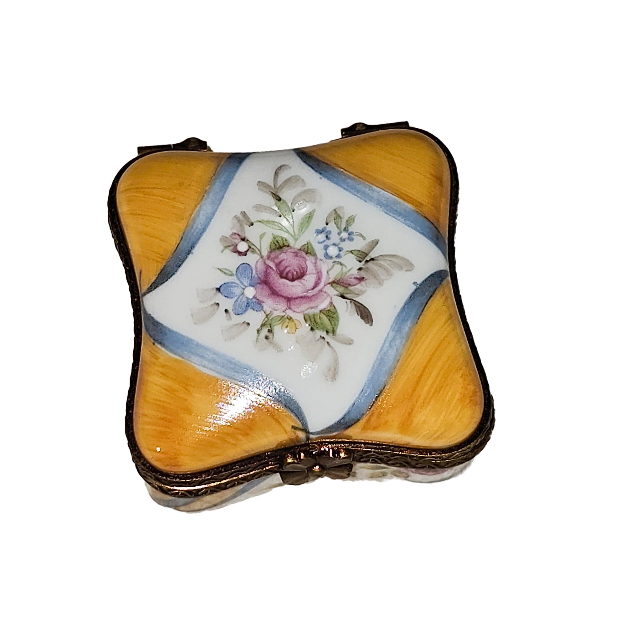 Yellow Floral Scalloped Box Porcelain Limoges traditional French Trinket Box