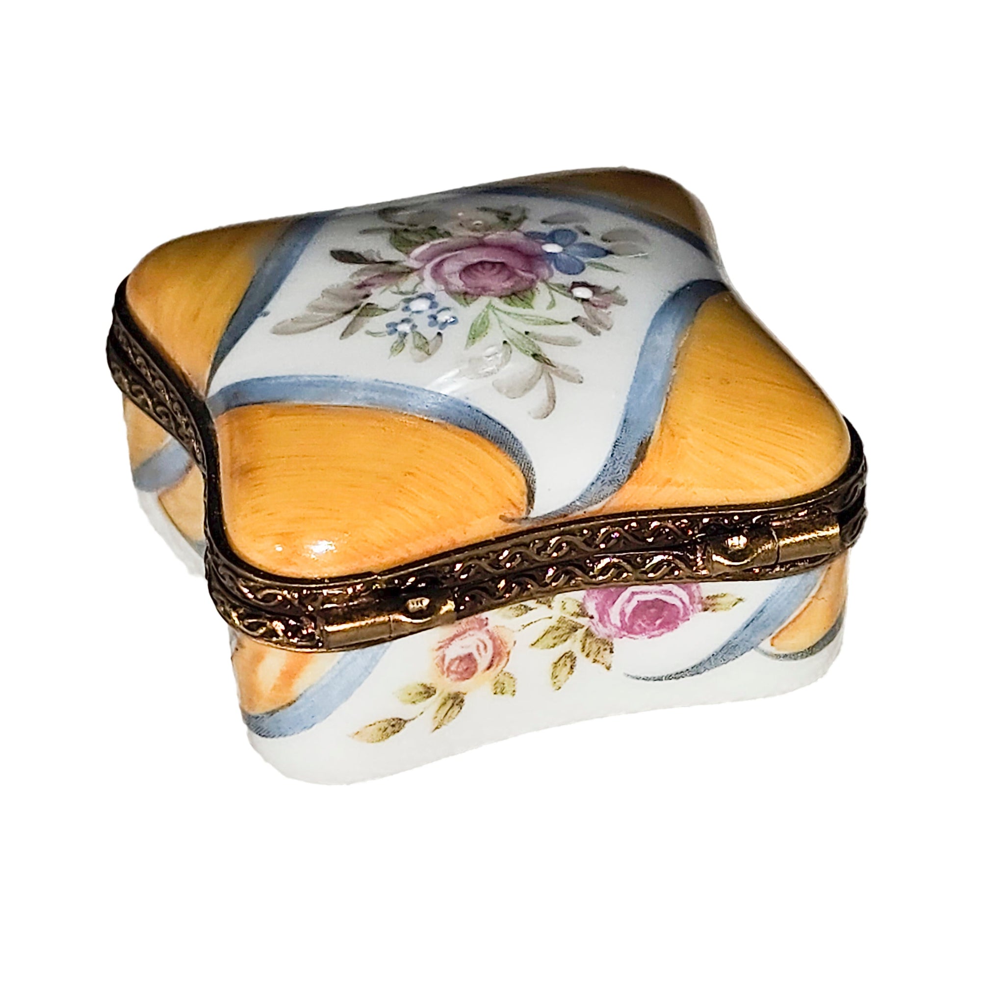 Yellow Floral Scalloped Box Porcelain Limoges traditional French Trinket Box