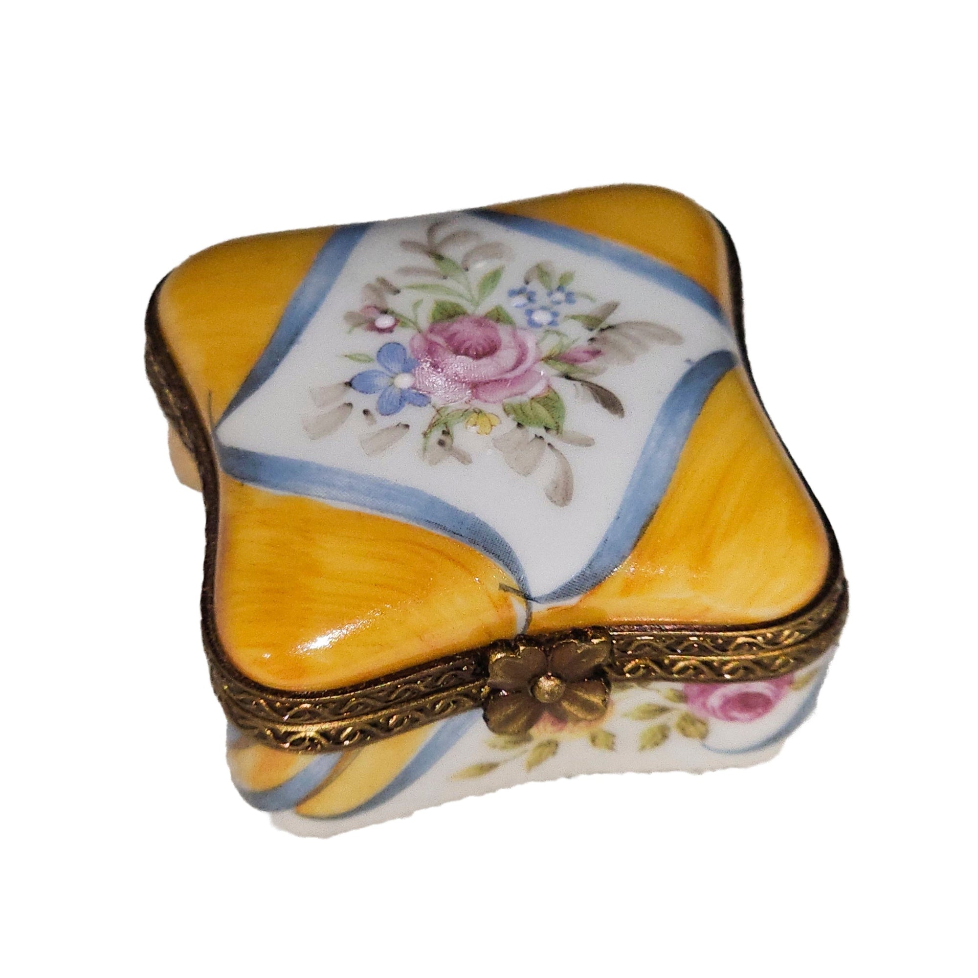 Yellow Floral Scalloped Box Porcelain Limoges traditional French Trinket Box