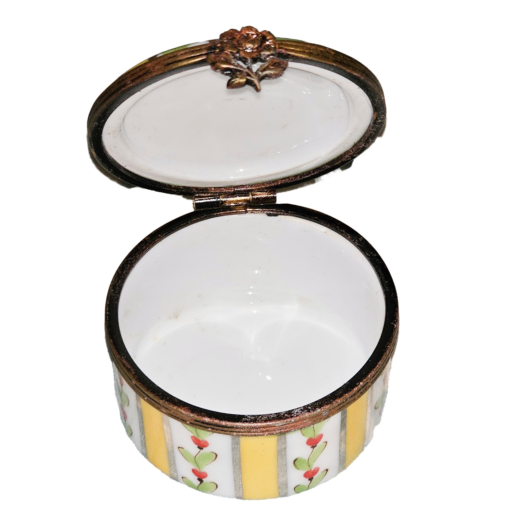 Yellow Floral Striped Limoges Box Porcelain Limoges traditional French Trinket Box