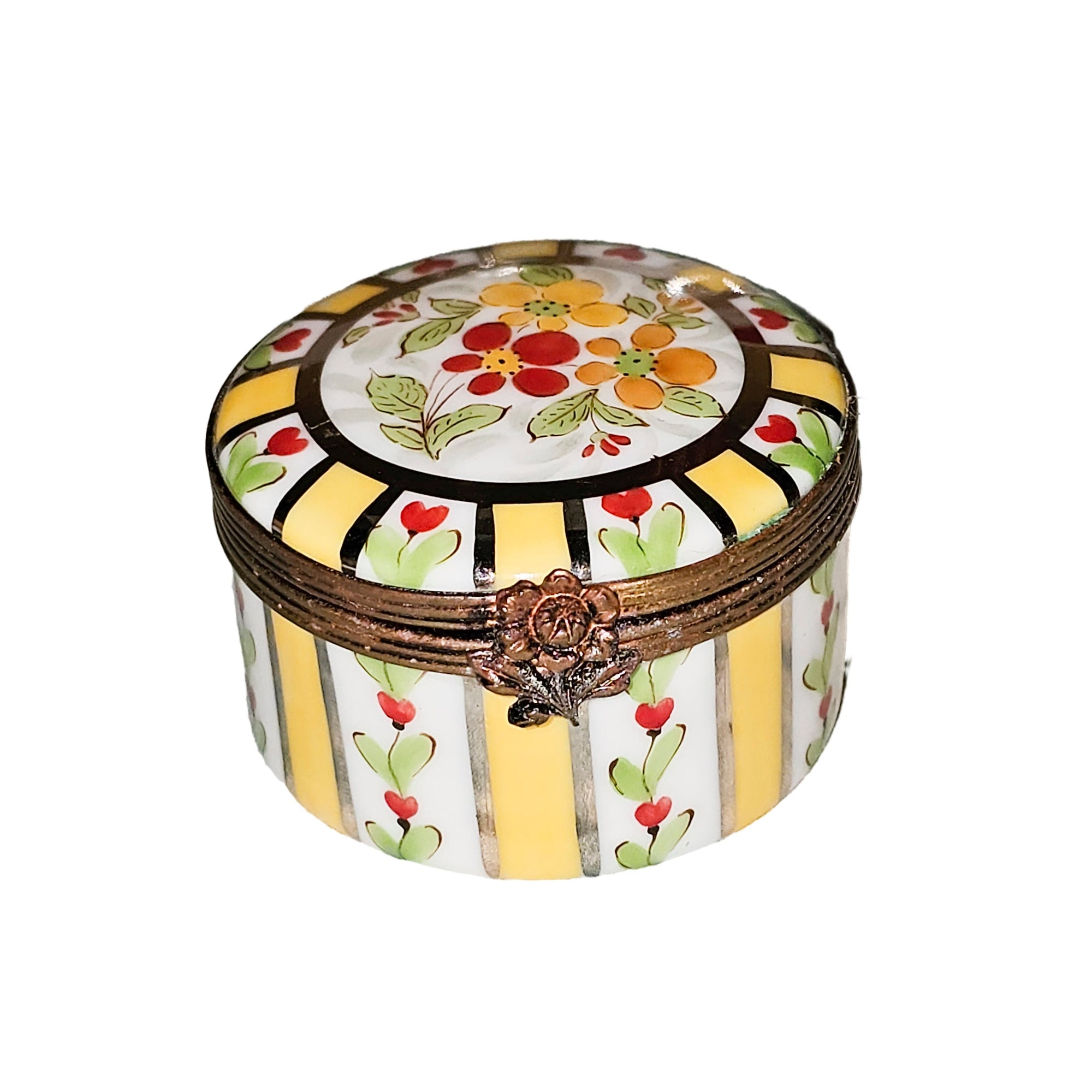 Yellow Floral Striped Limoges Box Porcelain Limoges traditional French Trinket Box