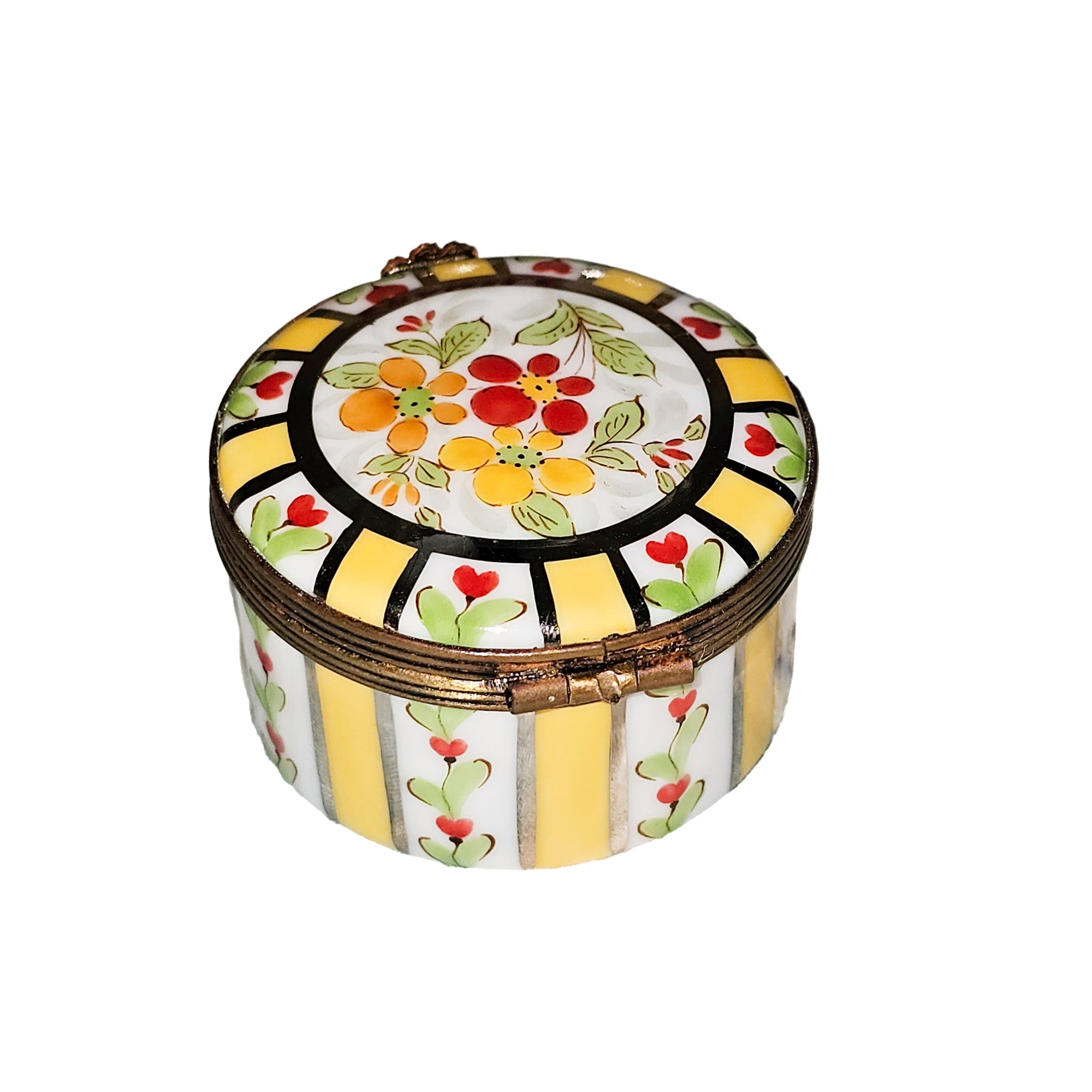Yellow Floral Striped Limoges Box Porcelain Limoges traditional French Trinket Box
