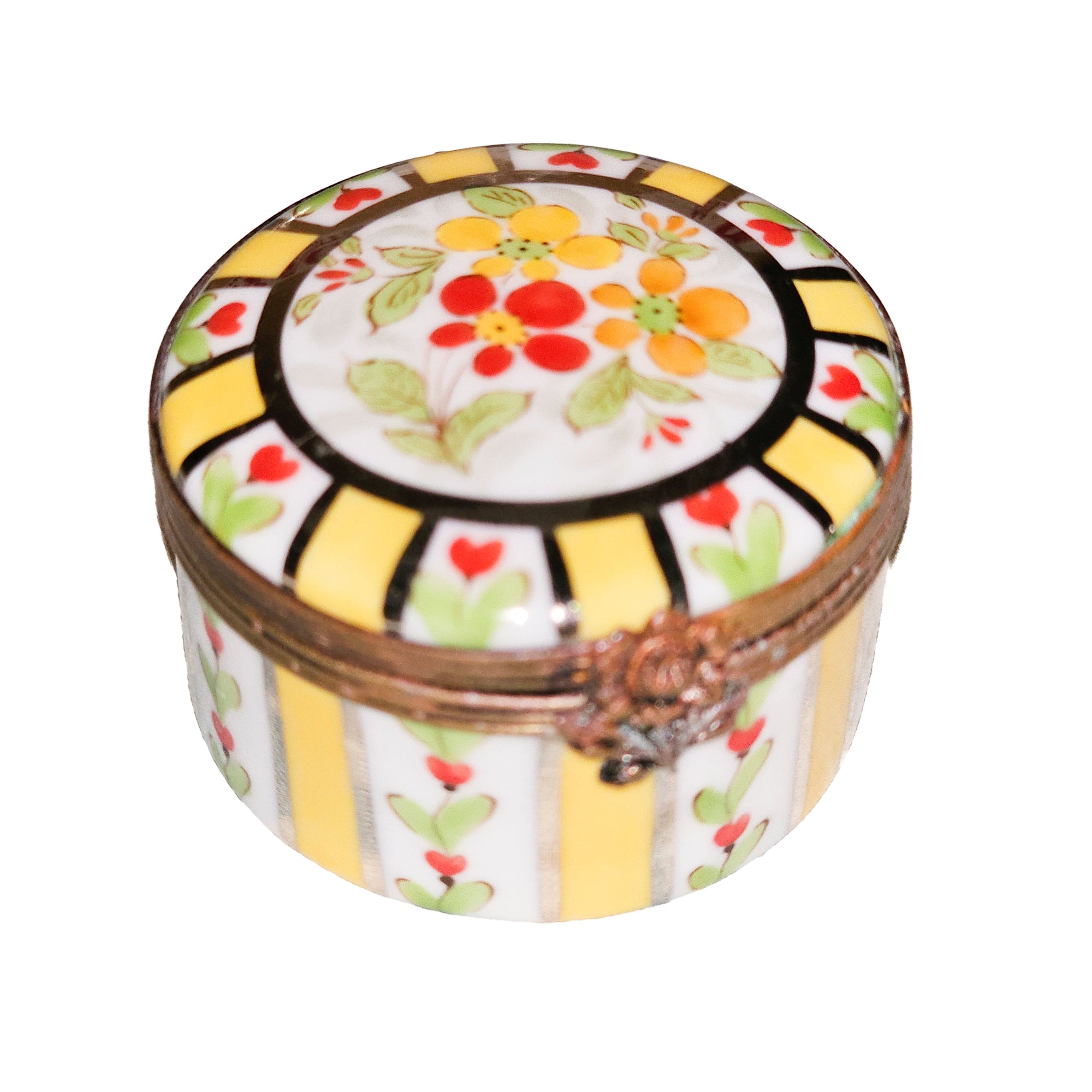 Yellow Floral Striped Limoges Box Porcelain Limoges traditional French Trinket Box