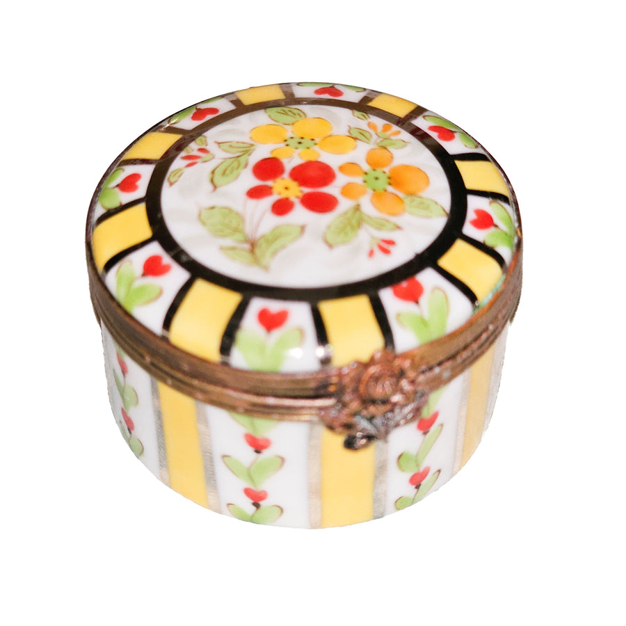 Yellow Floral Striped Limoges Box Porcelain Limoges traditional French Trinket Box