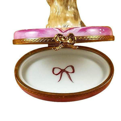 Yorkie on Pink Base Porcelain Limoges dog French Trinket Box