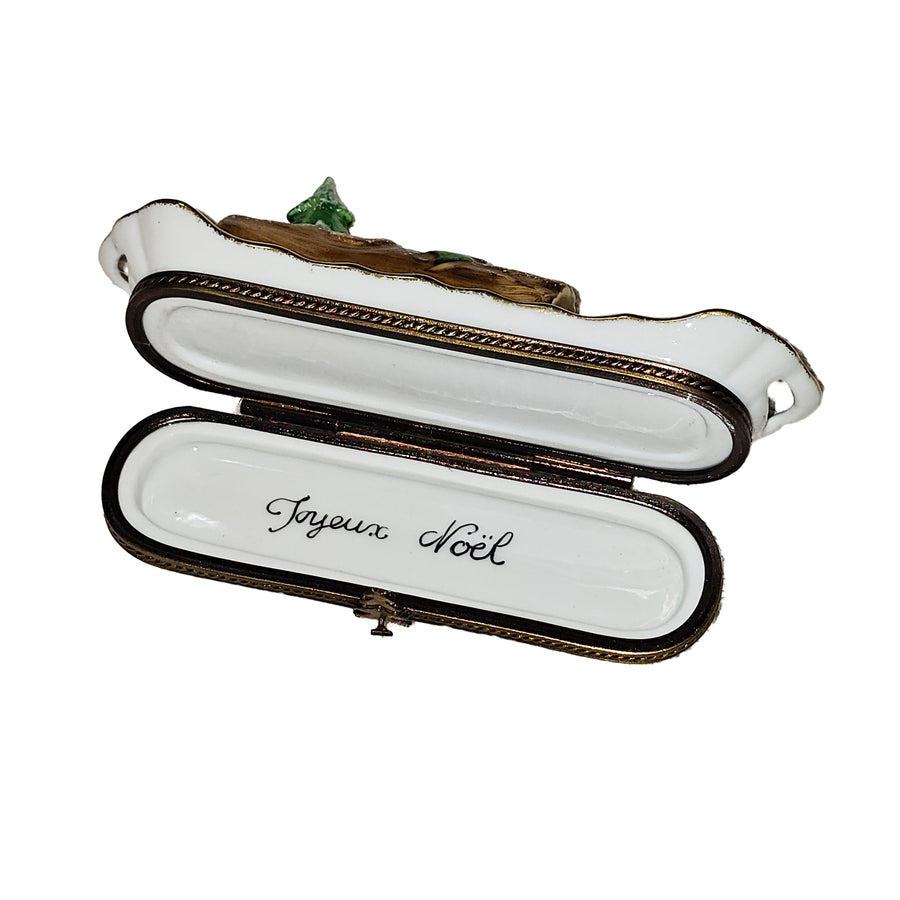 Yule Log Limoges Treasure Box Porcelain Limoges xmas christmas theme French Trinket Box