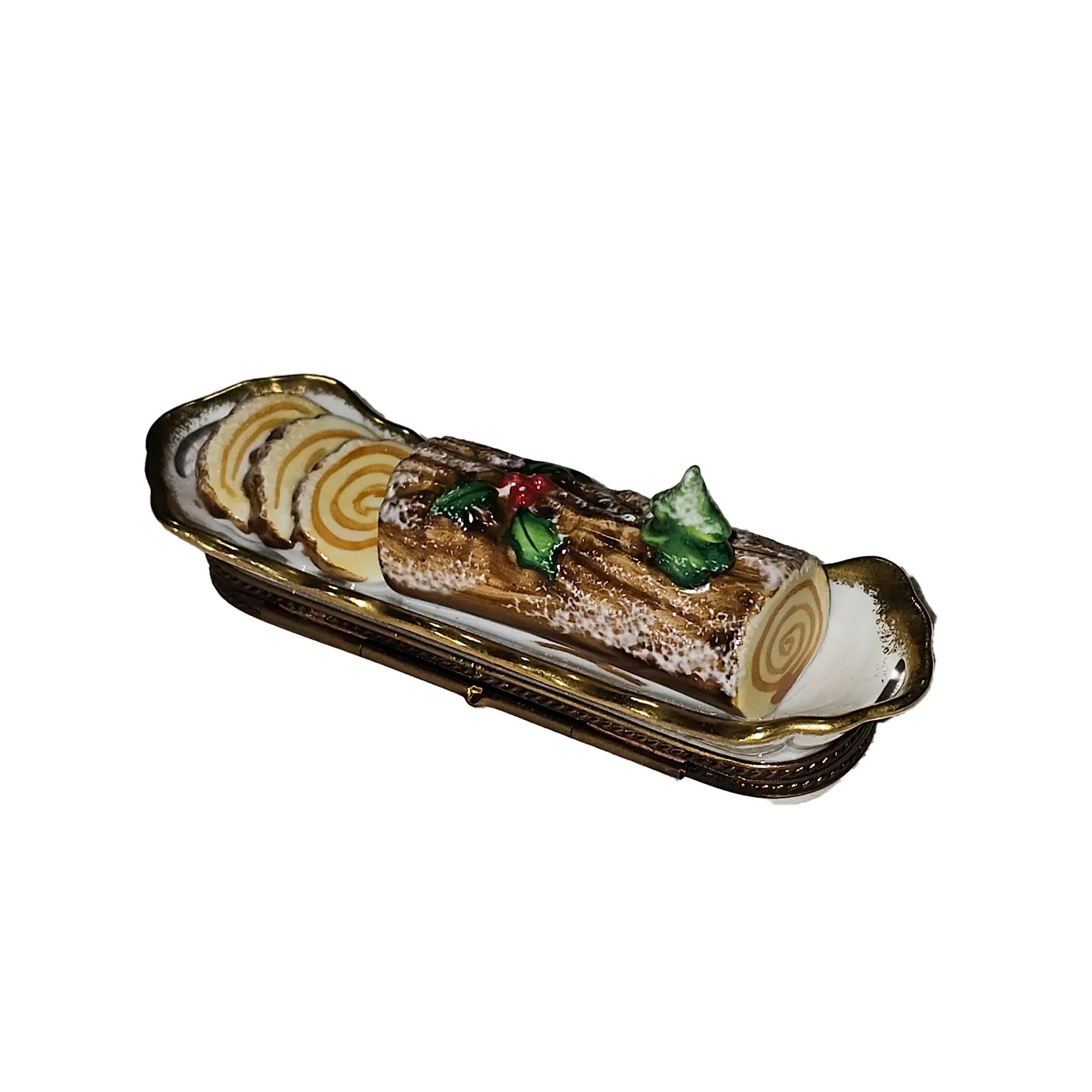 Yule Log Limoges Treasure Box Porcelain Limoges xmas christmas theme French Trinket Box