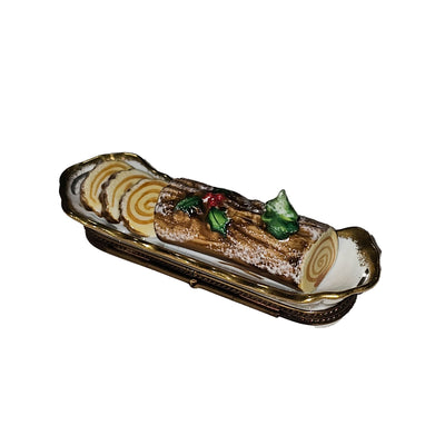 Yule Log Limoges Treasure Box Porcelain Limoges xmas christmas theme French Trinket Box