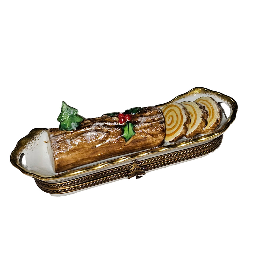 Yule Log Limoges Treasure Box Porcelain Limoges xmas christmas theme French Trinket Box