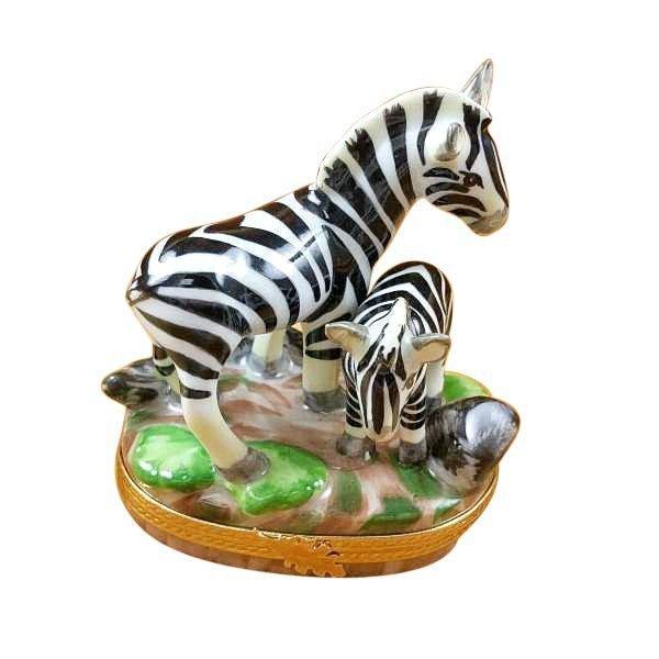 Zebra with Baby Porcelain Limoges wild animals French Trinket Box
