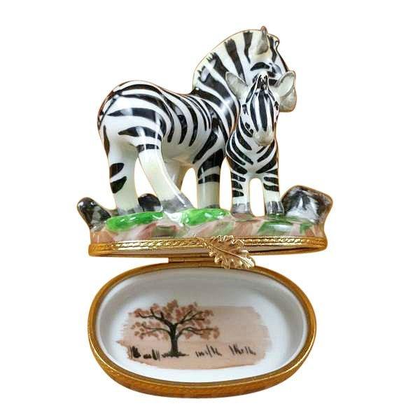 Zebra with Baby Porcelain Limoges wild animals French Trinket Box