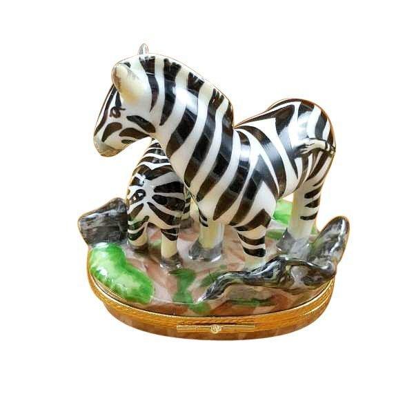 Zebra with Baby Porcelain Limoges wild animals French Trinket Box