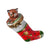 Christmas stocking with adorable kitten playing with a snowflake toy 
