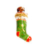 Red and white Christmas stocking with adorable puppy design, perfect for holiday decor