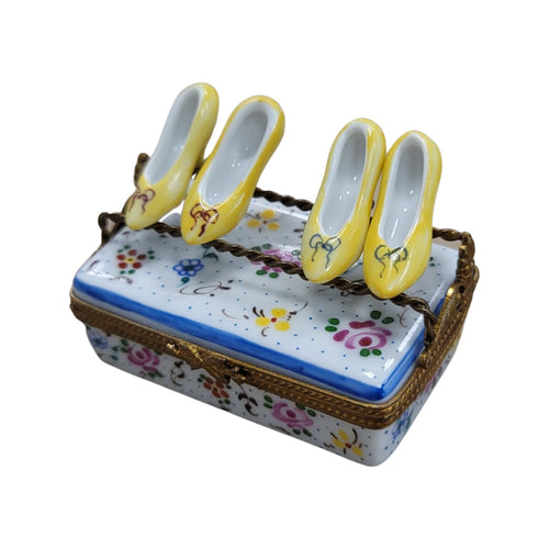 4 Yellow Shoes Flowers Fashion Limoges Box Porcelain Figurine-Shoes fashion figurine LIMOGES BOXES-CH88C104