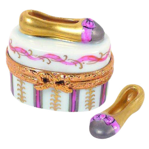Bow Shoes: Gold And Pink Limoges Box Figurine - Limoges Box Boutique