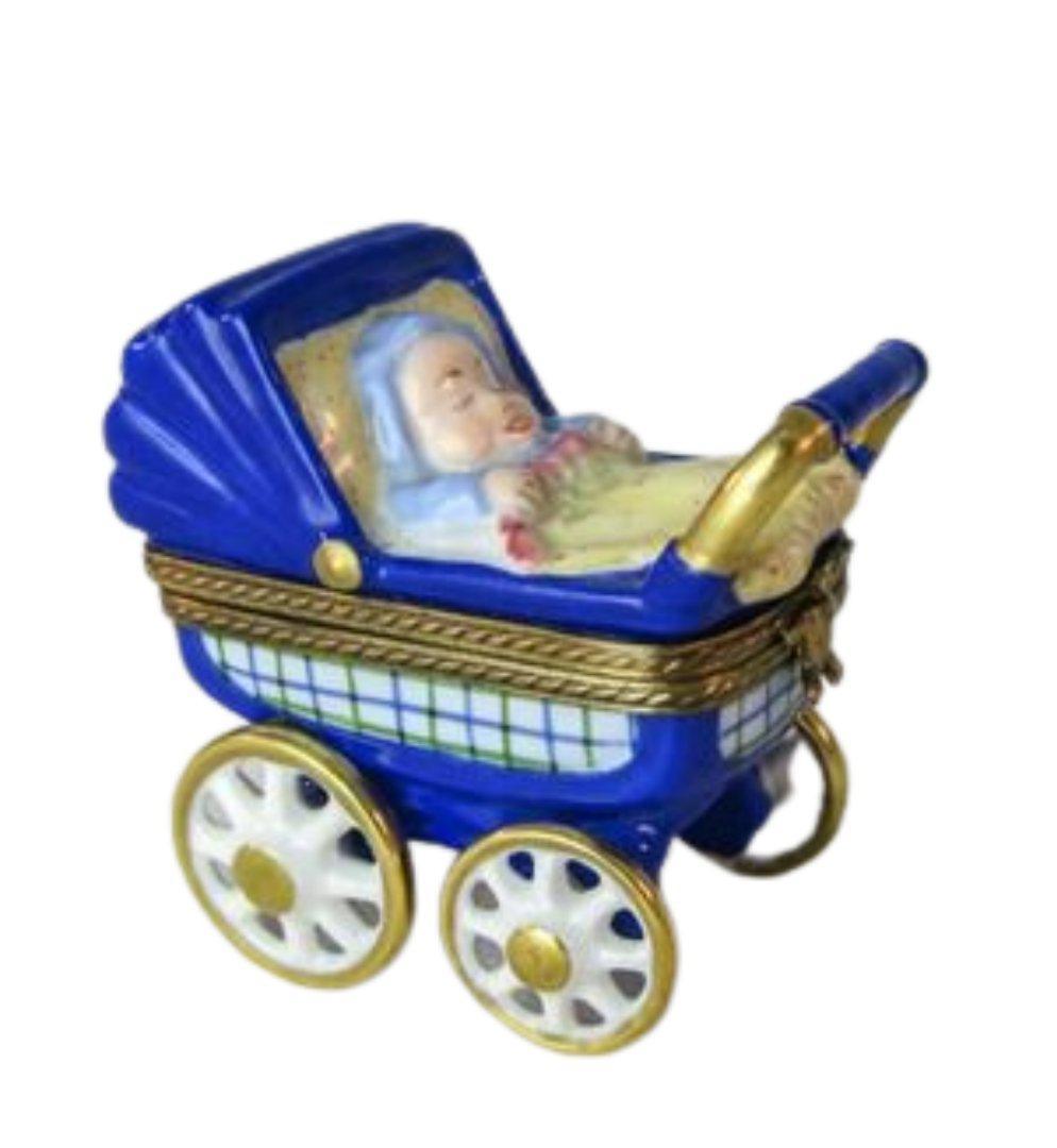 Baby Carriage Blue Limoges Box Figurine - Limoges Box Boutique