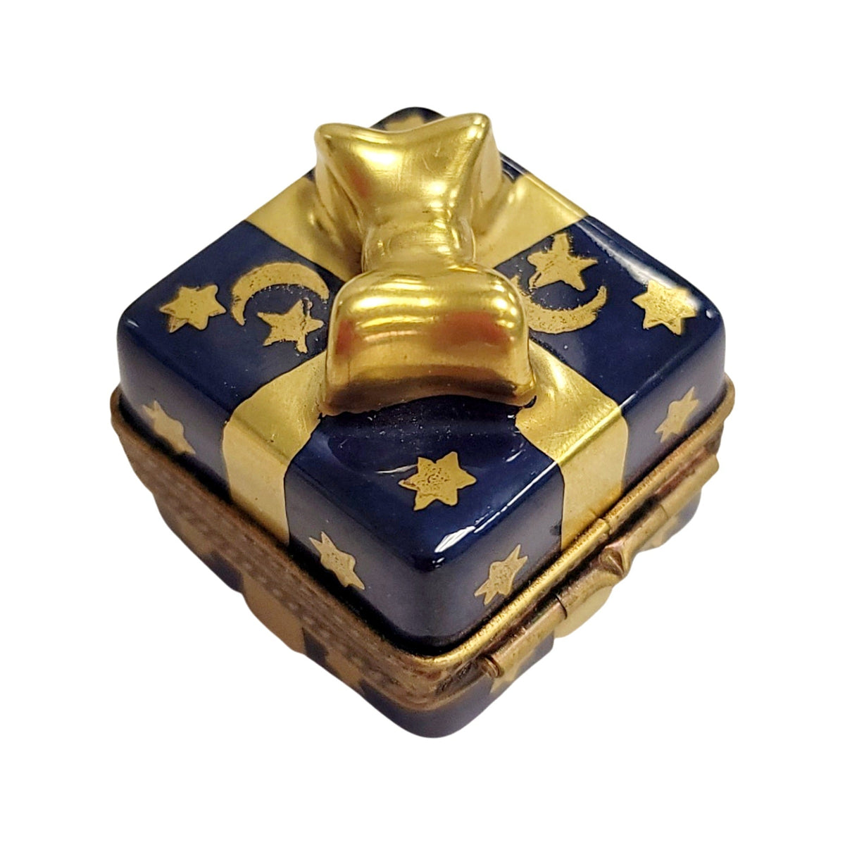 Blue Mini Moon Stars Present Gift Gold Bow Limoges Box Porcelain Figurine-xmas present special-CH2P156