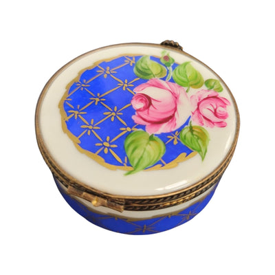 Blue Roses Round Pill-LIMOGES BOXES traditional-CH11M195