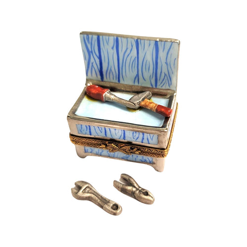 Blue Work Bench Tool and Tools Limoges Box Porcelain Figurine-LIMOGES BOXES home-CH7N127