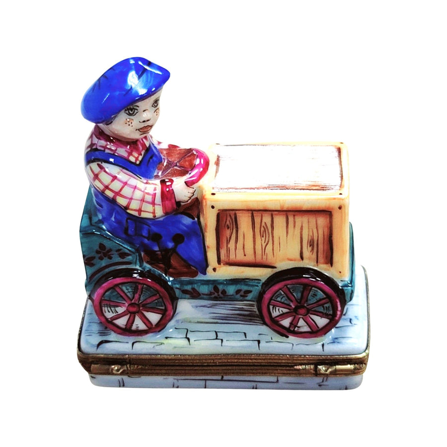 Boy Kid on Cart Bike Limoges Box Porcelain Figurine-baby vehicle-CH3R346