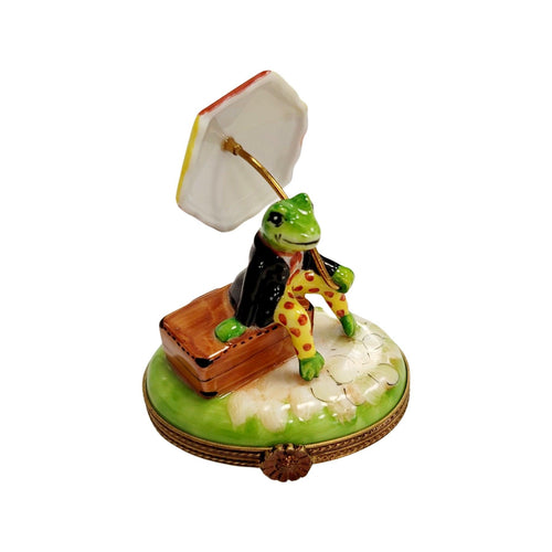 Frog w Suitcase Traveling Limoges Box Porcelain Figurine-frog LIMOGES BOXES turtle-CH2P361