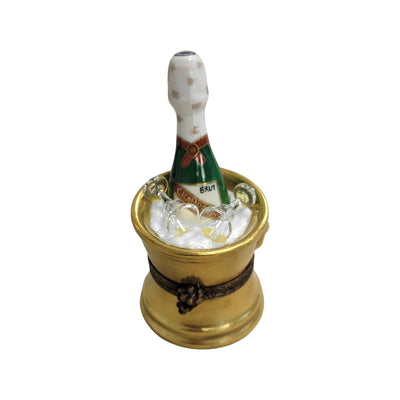 Gold Chapagne Bucket w Glasses Limoges Box Porcelain Figurine-Wine-CH9J172